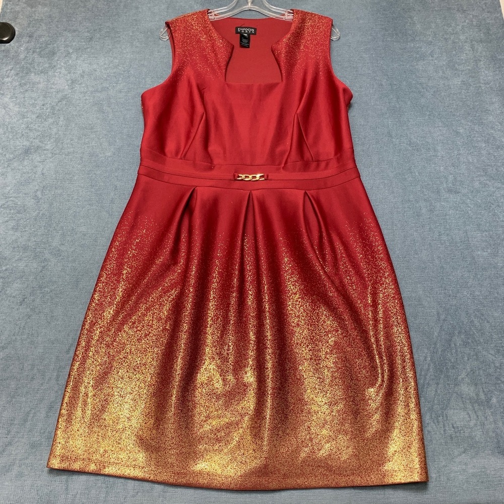 Enfocus Dress Womens 16W Red Gold Metallic Glitter Sparkle Party Sleeveless